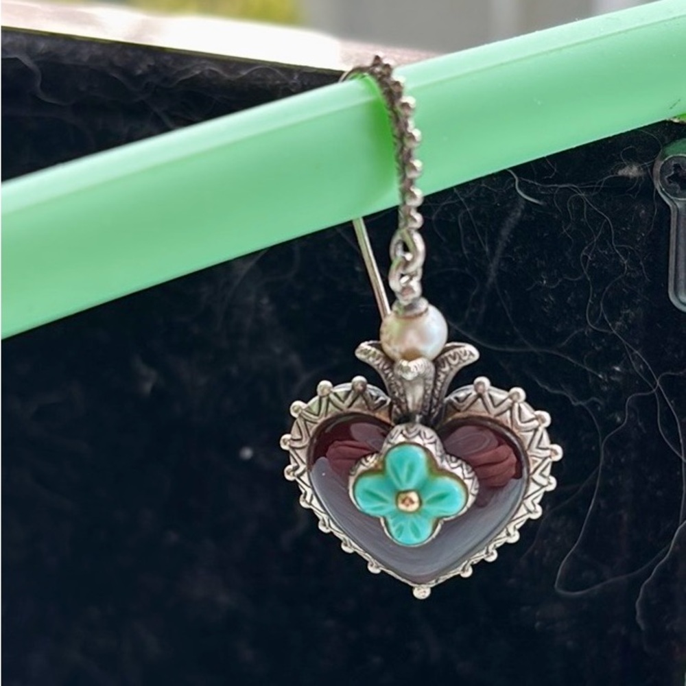 Barbara Bixby Pendant 18K Gold Sterling Silver Heart Turquoise Carnelian & Pearl - Picture 3 of 3